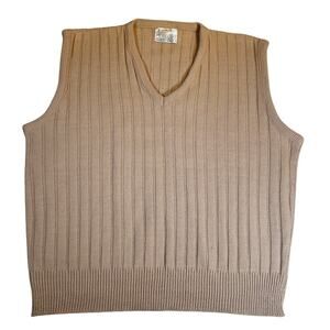 London Fog Cable Knit Sweater Vest Mens XL Tan V-Neck Vintage USA Virgin Acrylic